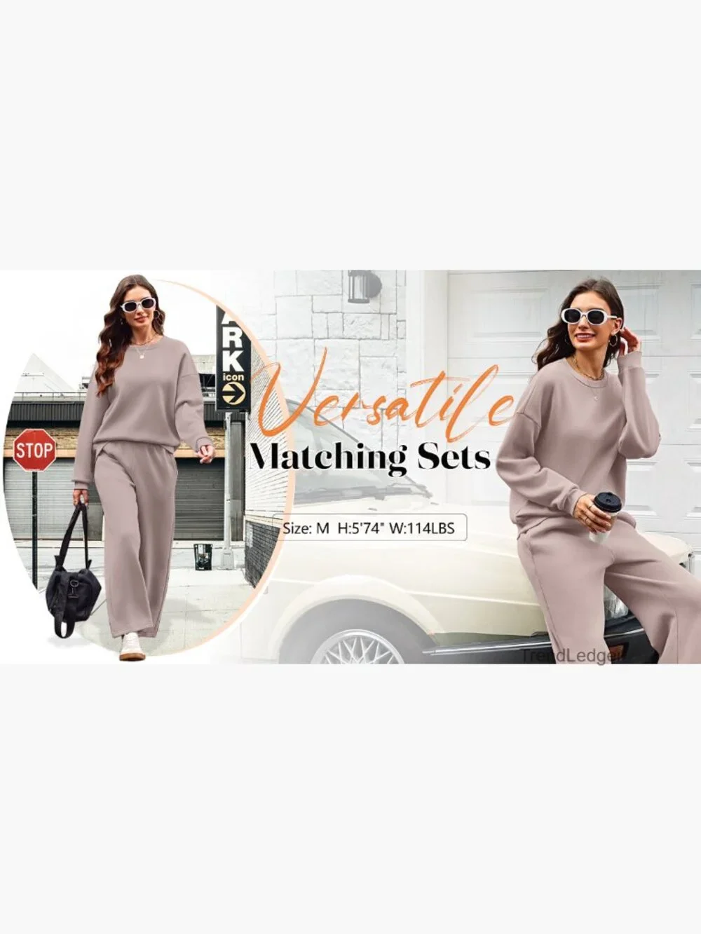 Matching Lounge Set Crewneck Sweatshirt Wide Leg Pants 2 Piece Outfit